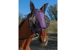 HackFond Horse Fly Mask with Ears, UV Protection for Horses, Elasticity with Big Mesh Eye Covers, Snug Fitting Comfortable Br