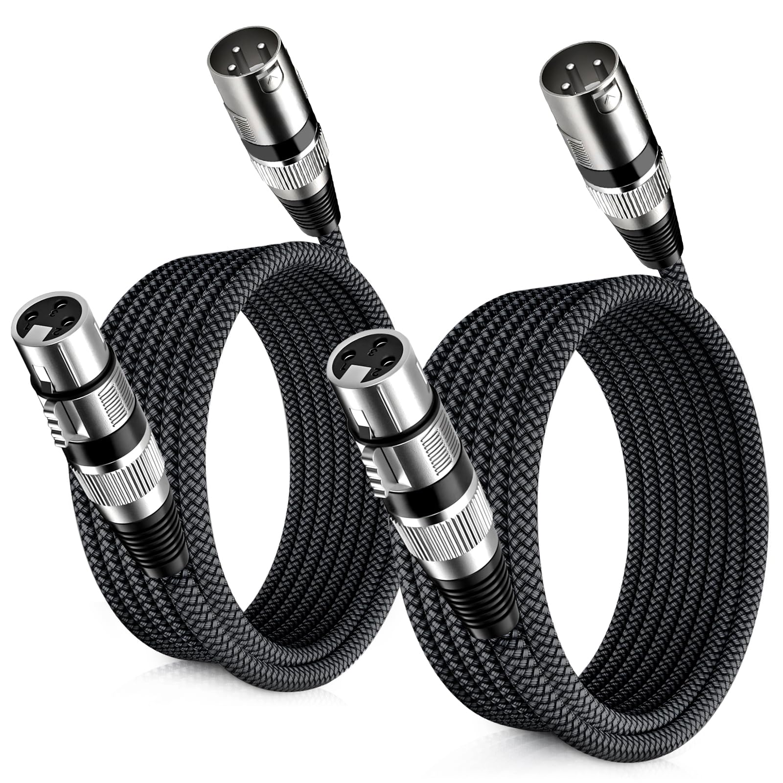 Elebase XLR Microphone Cable 2M 2Pack, Male to Female Mic Cord, 3-Pin Balanced Shielded Cables for Amplifier, Mixer, Recording Studio, Speaker Systems (2 Foot)