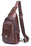 BULLCAPTAIN Leather Sling Bag for Men Multi-pocket