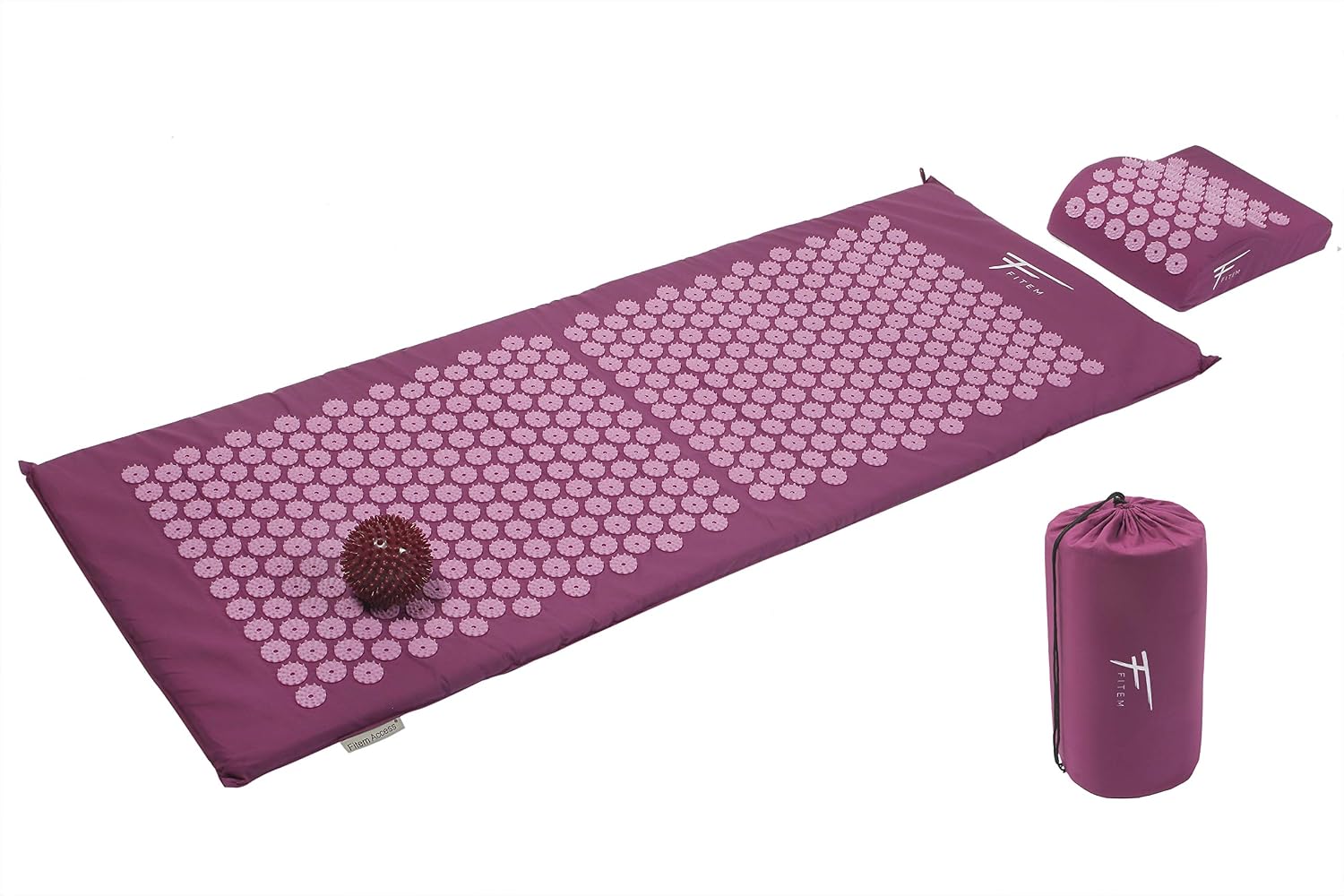 Fitem XL Acupressure Kit, Acupressure Mat + Cushion + Massage Ball, Relieves Back and Neck Pain, Sciatica, Back Massage