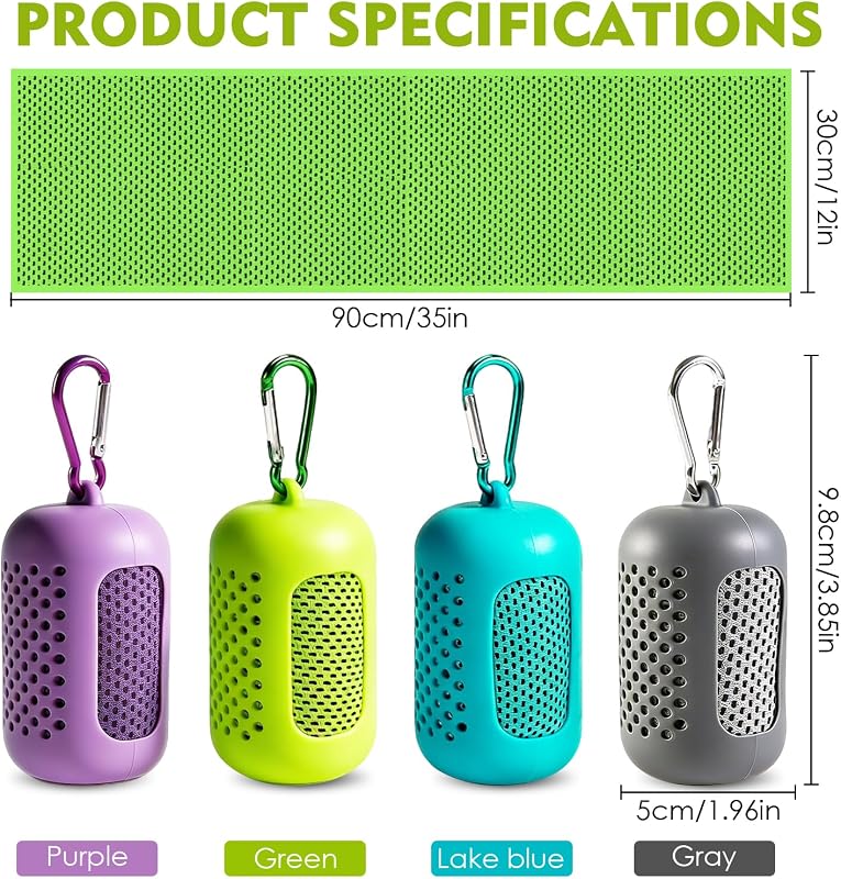 Serviette Rafraîchissante 4 Pièces,Cooling Towel Microfibre Séchage Rapide,Serviette Froide Respirante pour Sport Fitness Running Yoga,Serviette Sport Portable 30 x 90 cm avec Étui Silicone