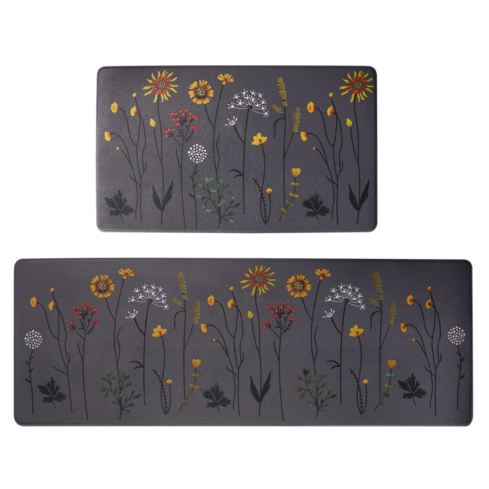 Photo 1 of Rempry Kitchen Rugs and Mats Set of 2, Colorful Flowers Kitchen Mats for Floor, Non Slip Cushioned Anti-Fatigue Floor Mats for Kitchen Sink Office, 17"x47"+17"x29"