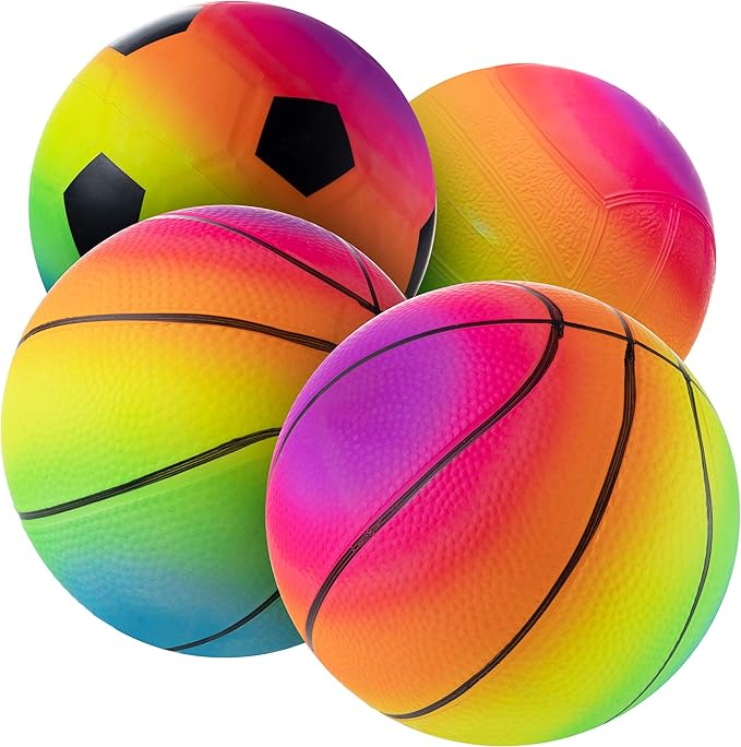 Rainbow Sports Balls 6 Inch (Pack of 4) Inflatable Vinyl Balls for