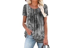 onlypuff Women's Tunic Tops Shirts Botton Up Casual Round Neck Blouses Clothes for Leggings