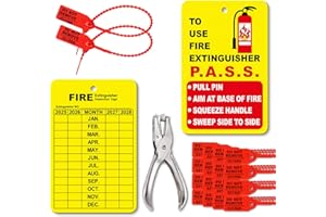 GENERIC 30 Sets Fire Extinguisher Tags Monthly Inspection Tear-Resistant Numbered Plastic Tamper-Evident Cable Ties Easy to Punch Includes Handheld Hole Puncher- Red