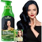 Herbishh Blue Black Hair Dye Shampoo for Gray Hair Coverage 500ml | Semi Permanent Dye 3 in 1 Vegan Hair Color Shampoo for Women, Men, Long Lasting Color, Coverage Gray in Minutes, Ammonia Free