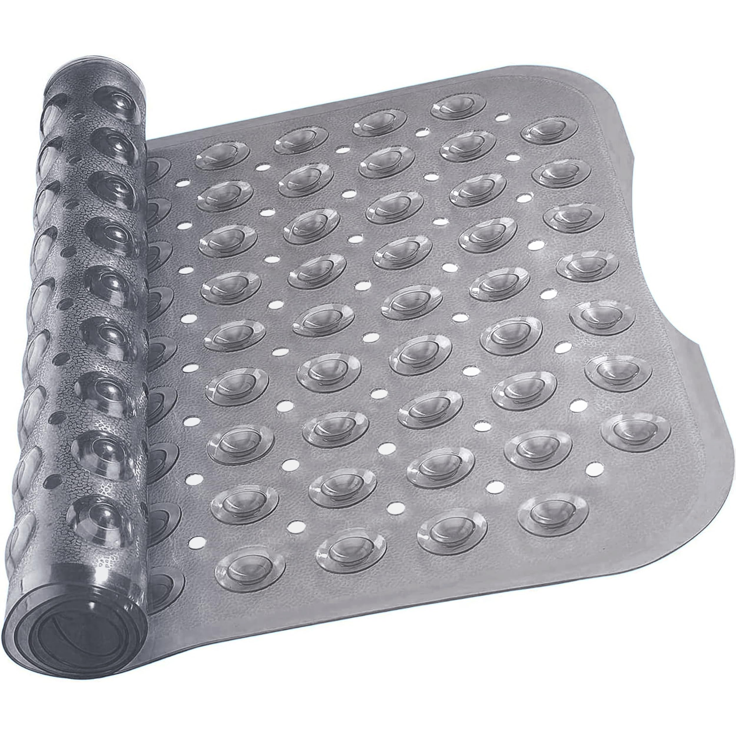 MOONLIGHT20015 Shower Bath Mat Non Slip Anti Mould & Mildew with Strong Suction Cups Grip and Drain Holes Soft Rubber Shower Mats - PVC Bathroom Mat Machine Washable (100x40cm, Grey)