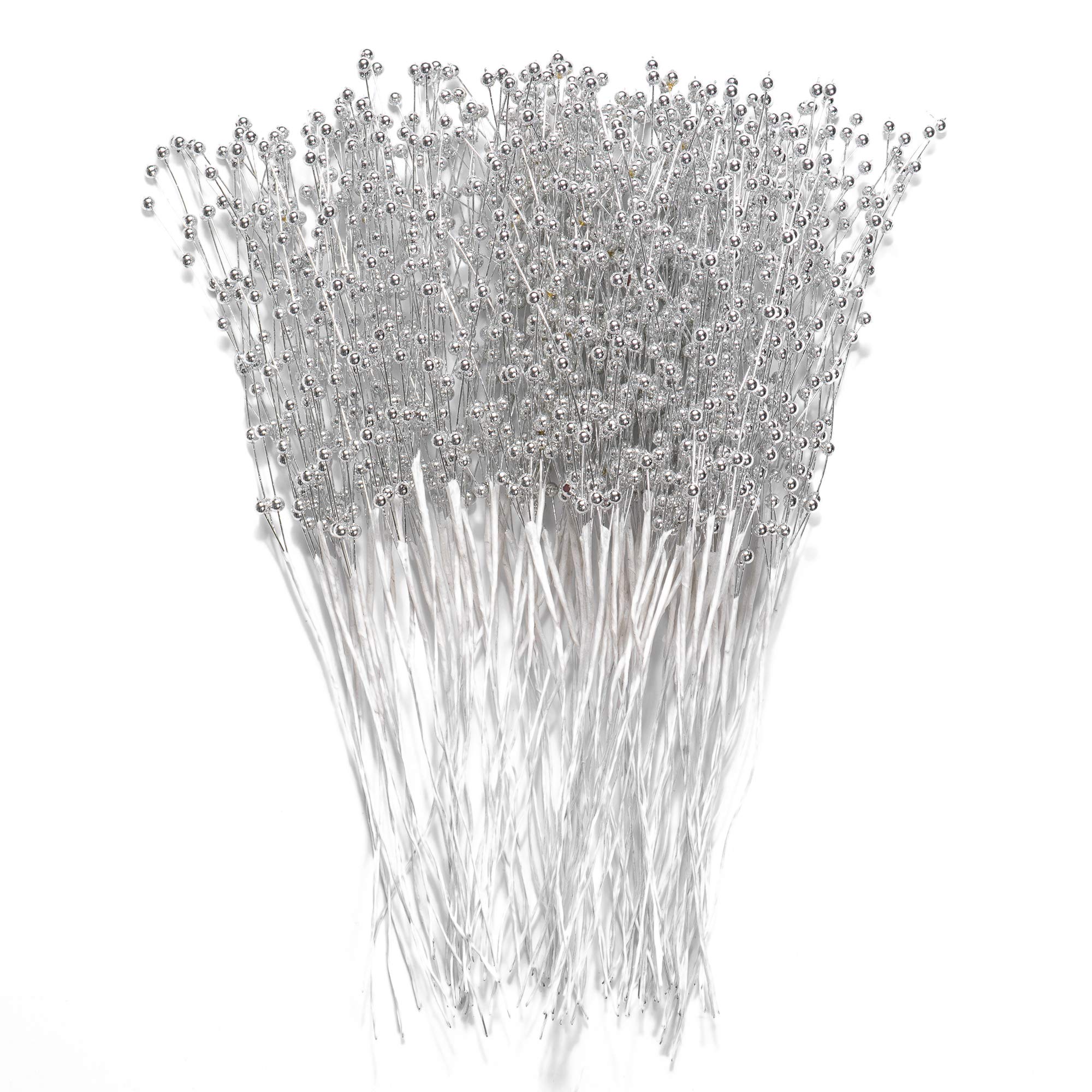 Photo 1 of  Pearl Stick Stems Bouquets, 4mm Bead String Garland Beaded Spray Filler Floral Arrangements Tree Picks Wedding Party Decoration, Christmas Decorations, Christmas Tree Picks (Silver)