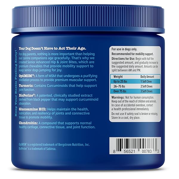 ZESTY PAWS MOBILITY BITES JOINT SUPPLEMENT FOR DOGS – SOFT CHEWS WITH GLUCOSAMINE FOR DOGS, CHONDROITIN, & MSM + VITAMINS C AND E – ADV CHICKEN – 90 COUNT