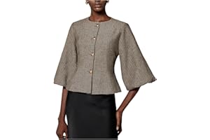 WDIRARA Women's Button Down Peplum Blazer 3/4 Bishop Sleeve Business Dressy Old Money Jackets