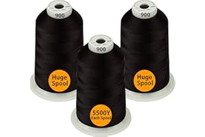 Simthread - 33 Selections - Various Assorted Color Packs of Polyester Embroidery Machine Thread Huge Spool 5500Y for All Purpose Sewing Embroidery Machines - #900 Black