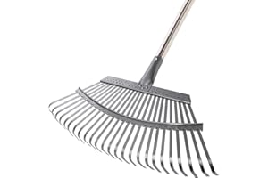 Yocada 19.3" Garden Leaf Rake Wide Heavy Duty Adjustable Long Handle Garden Rake for Yard Garden Lawn Leaves (25 Tines)