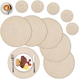 SHACOS Round Placemats and Coasters Set of 6 Beige Woven 38 cm 10 cm