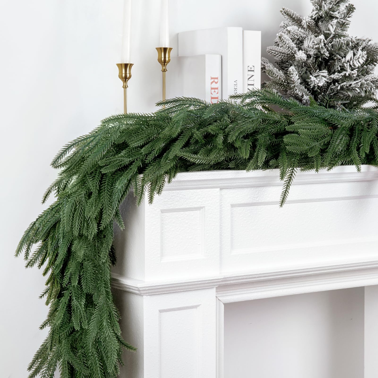Photo 1 of 2Pcs 6 FT Artificial Christmas Norfolk Pine Garlands, Real Touch Christmas Garland, Greenery Garland for Mantle, Table, Fireplace, Wall, Stairs Winter Holiday Indoor Outdoor Xmas Decor