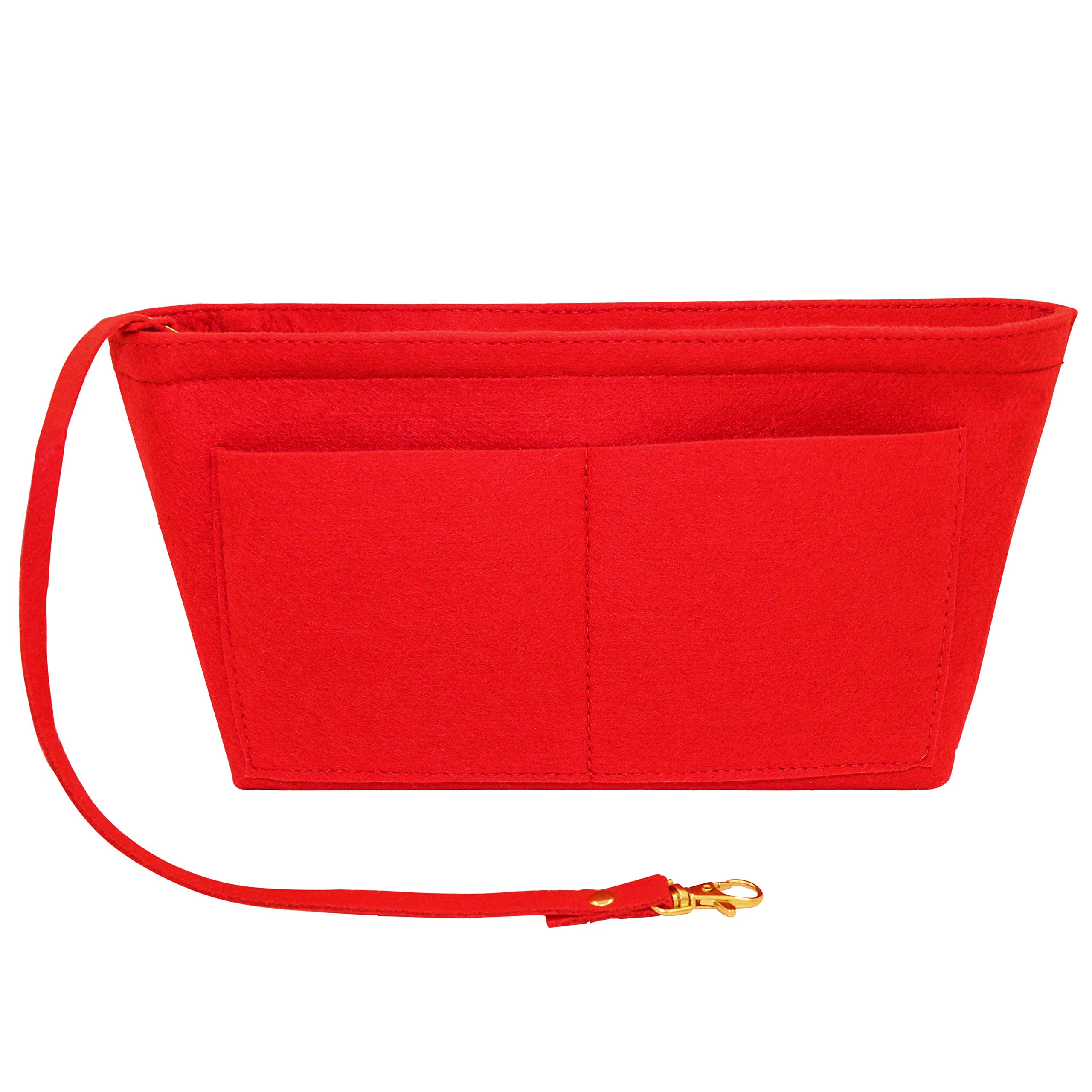 Fovasen Felt Handbag Organiser Insert, Bag Organiser Insert with Handles Keychain, Pocket Purse Cosmetic Storage Bag for Women, red-Large