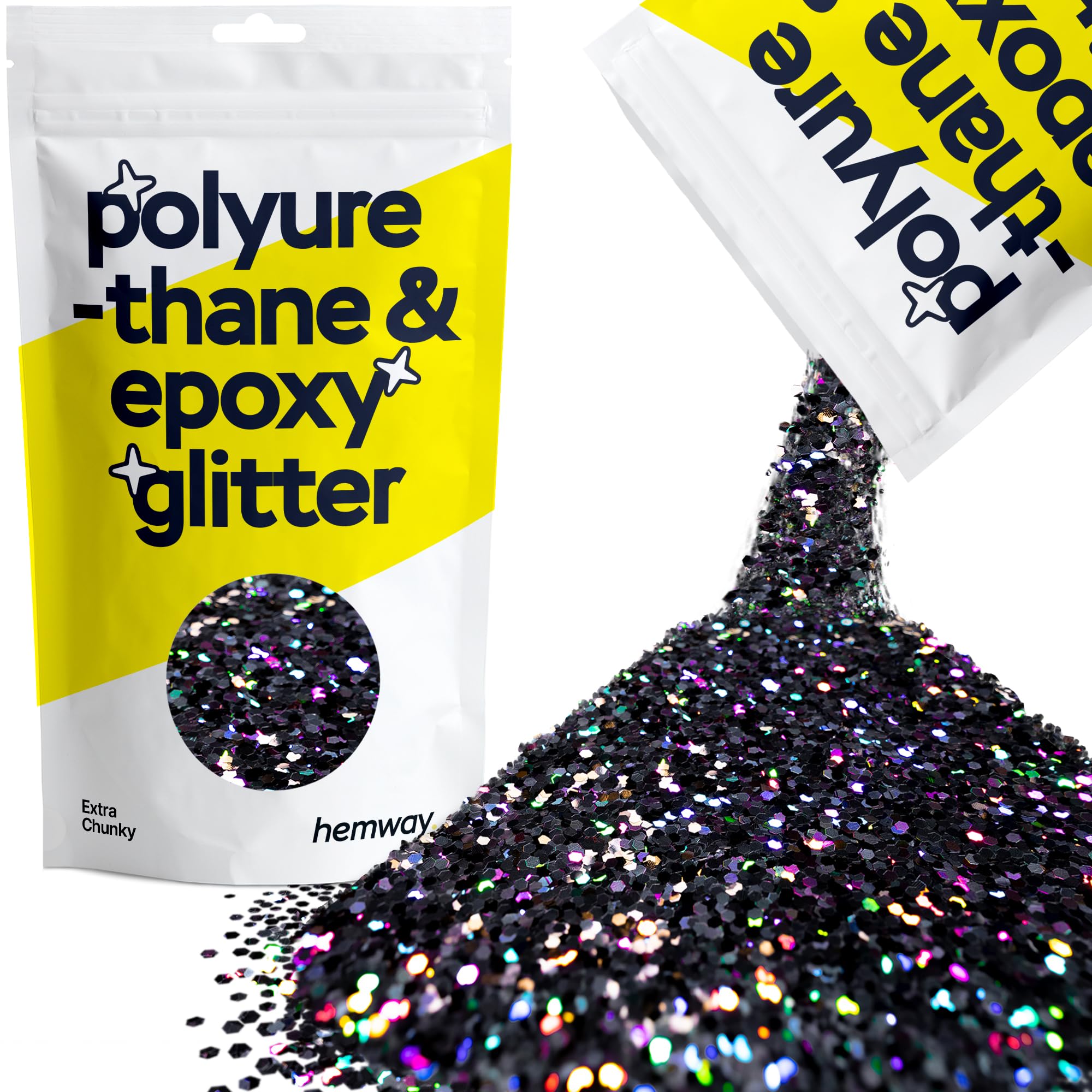 Hemway Resin Glitter Black Holographic 100g Extra Chunky | Polyurethane & Epoxy Glitter for Resin Crafts, Tumblers, Coasters, Floor & Table Art