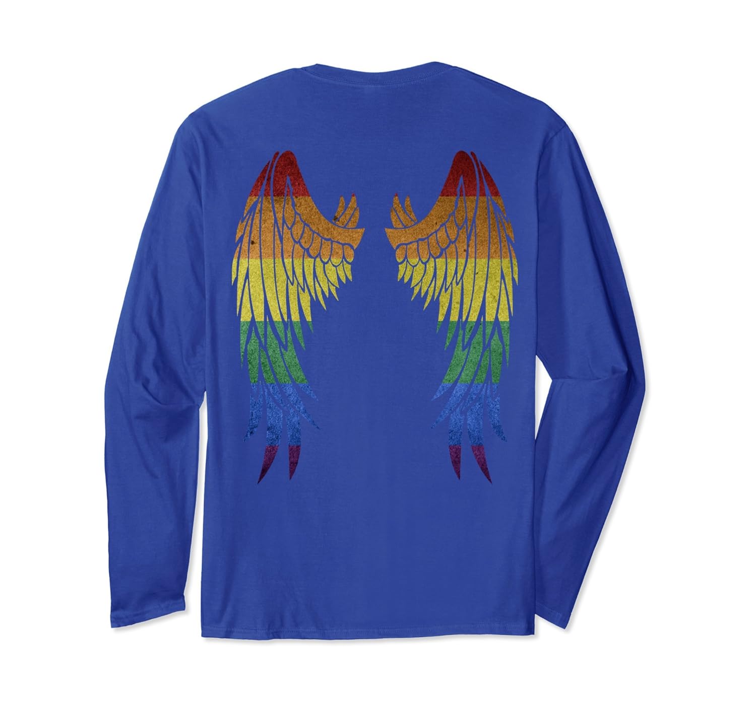 Rainbow Angel Wings Long Sleeve T-Shirt on Back of Shirt-anz