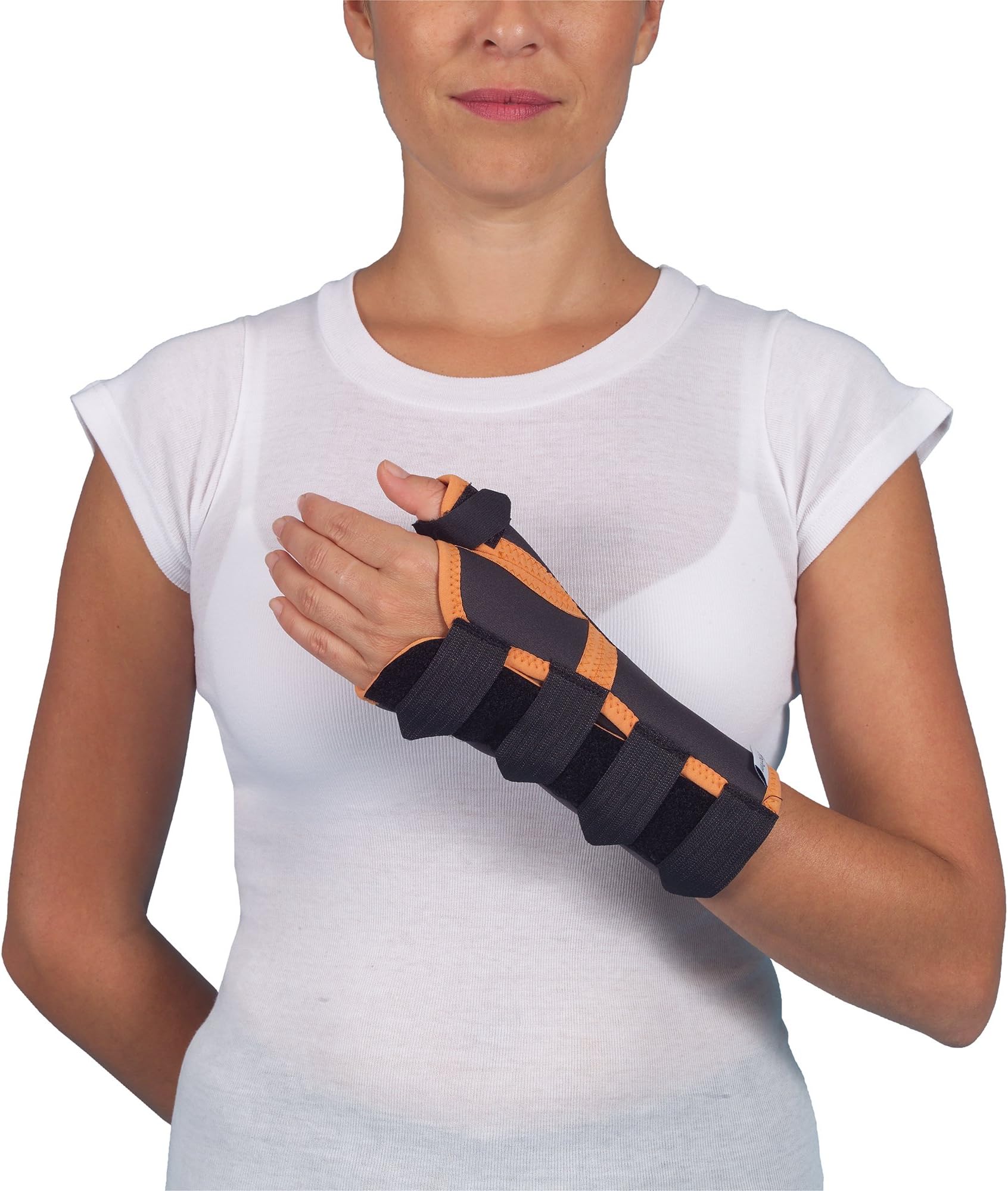 Long Wrist Brace with Thumb Support Strip – Relieves wrist and thumb pain providing support for wrist and / or thumb injuries. Includes removable, malleable thumb plate. Available in 4 sizes. (Small Left)