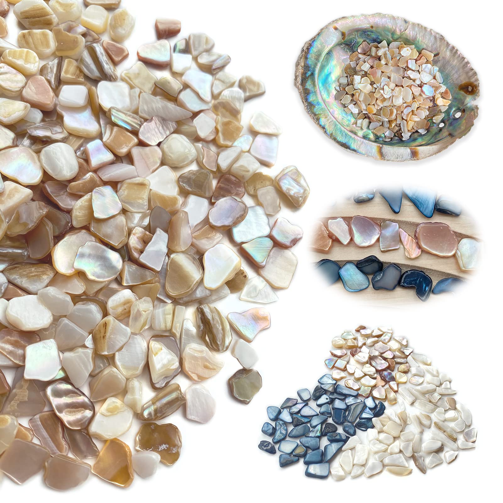 Photo 1 of Yew & Tulip Natural Crushed Shells Chips, 64 oz (4 lb) Irregular Mother of Pearl Mosaic Fragments for Crafts, Home Décor, Vase Filler, Wedding, Fish Tank, Wedding, DIY etc. (64 oz (4 lb), Warm)