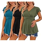 Ekouaer Maternity Shirts 3 Packs Flying Short Sleeve Nursing Tops Pregnancy Clothes