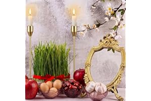 Willinglong 10 Pcs Nowruz New Year Haft Seen Set Antique Gold Resin Frame Decorative Mirror with Golden Candlesticks and Mini