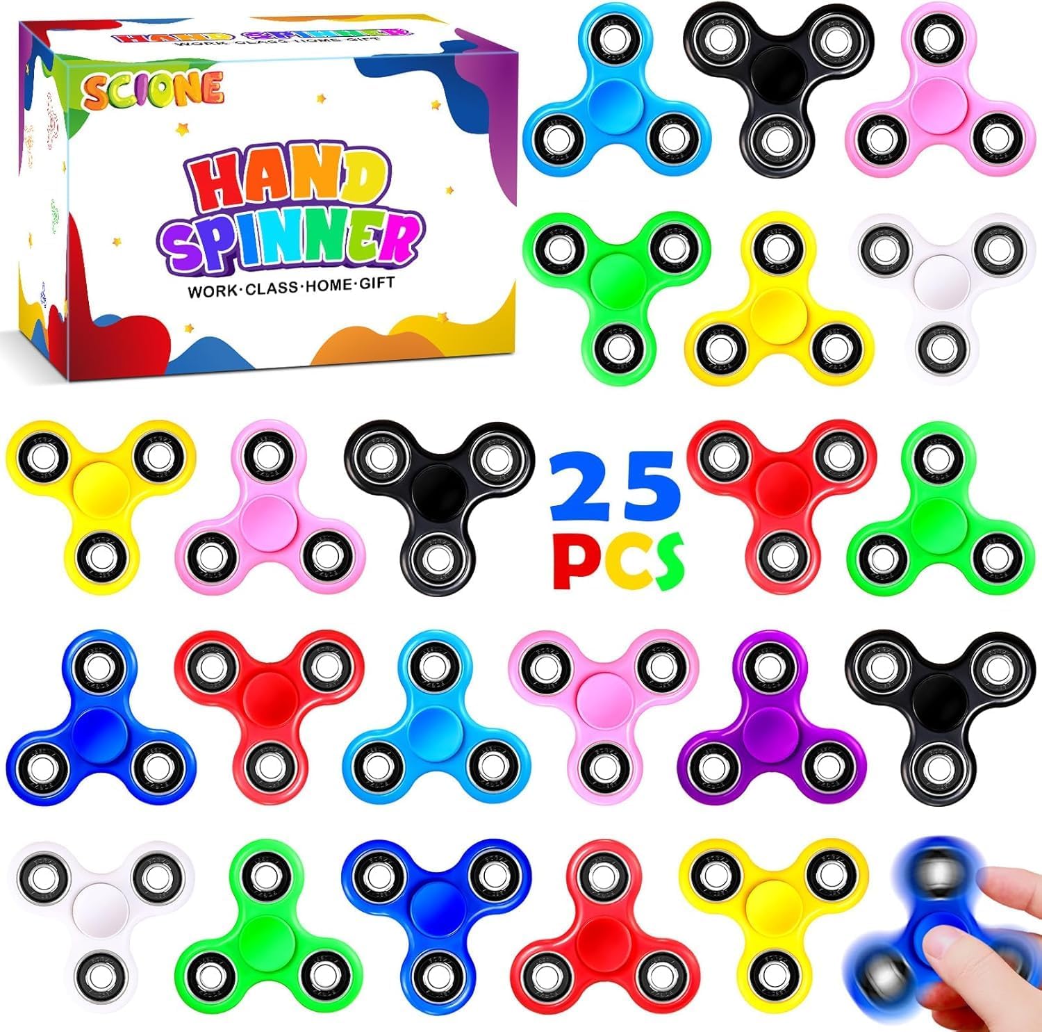 SCIONE Fidget Spinners, Bulk Toys 25 Pack Fidget Spinners Gifts for Adults and Kids, Prize for Kids Classroom, Party Favors,Stress Anxiety ADHD Relief Fidgets Toy, Finger Spinner