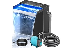 POPOSOAP Pond Waterfall Spillway with LED Lights, 304 Stainless Steel Waterfall with Filtration & 9.8FT Corrugated Tubing, 660GPH Pond Pump Fountain Kit for Outdoor Garden Pond,13.4" H x 12"W-P43HD