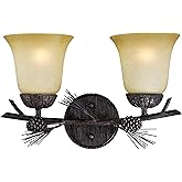 VAXCEL Sierra 2-Light 15 inch Wide Black Walnut Rustic Bathroom Vanity Lighting Fixture, Creme Cognac Glass Shade, Dimmable, 