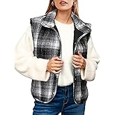 Glamaker Womens Plaid Puffer Vest Quilted Sleeveless Stand Collar Button Down Lightweight Winter Outerwear 2025
