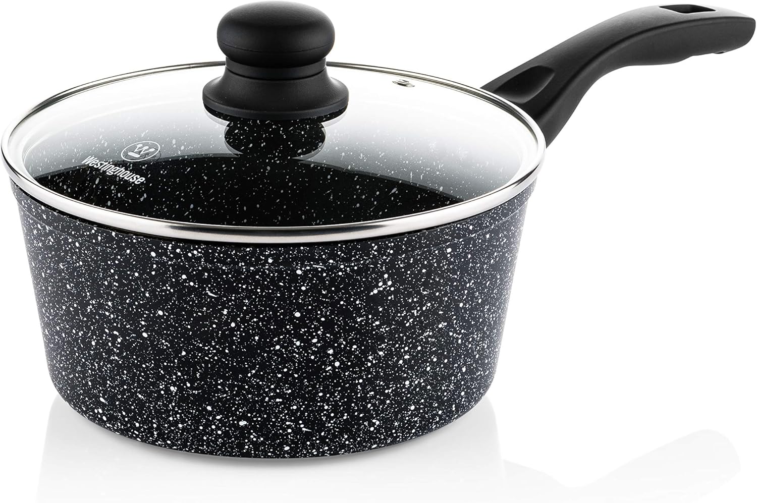Westinghouse Non Stick Saucepan with Lid - diameter 20 cm Saute Pan for Induction Gas Electric & Ceramic Hob - Black Marble
