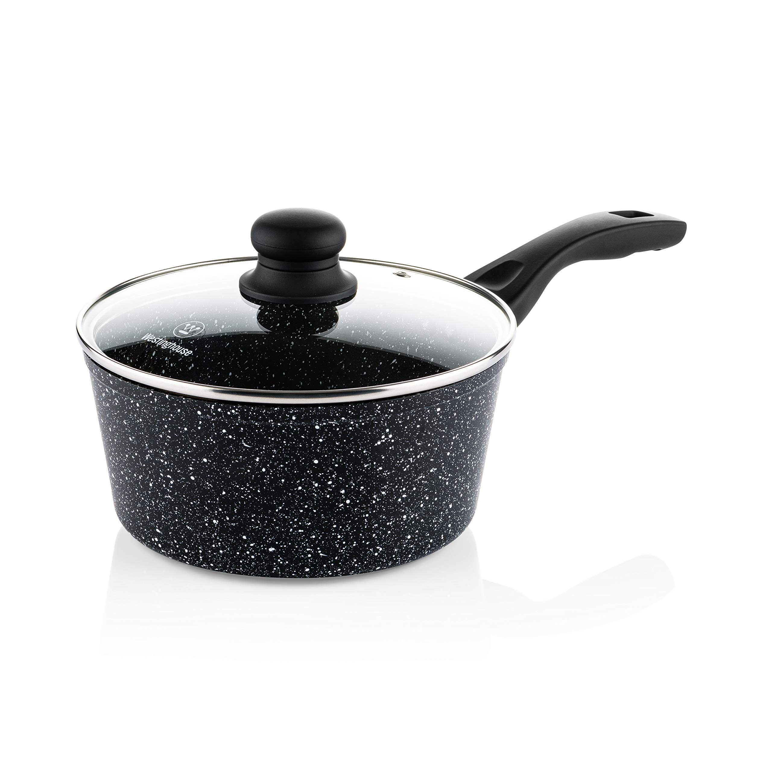 Westinghouse Non Stick Saucepan with Lid - Ø 20 cm Saute Pan for Induction Gas Electric & Ceramic Hob - Black Marble