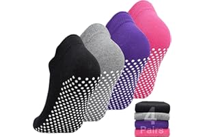 Non Slip Yoga Socks Women, 4 Pairs Anti-Skid Pilates Barre Home Hospital Barefoot Workout Grip Slipper Socks Size 5-10