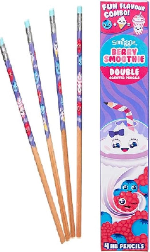 Smiggle Pencil x4 Pack Double Scented HB Wooden Eraser Topped (Berry