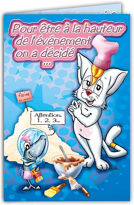 Maxicha-003 Large Giant Card Happy Birthday Funny Cat Kitten Cake Candles Pastry Kitchen Shark Fish Aquarium Collection Charlestown Illustration Drawing