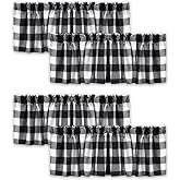 Tatuo Buffalo Plaid Curtain Buffalo Window Valance, Black-White, 4 Pieces | Farmhouse Design Window Decor Rod Pocket Valances for Kitchen, Bathroom, Living Room, 16 x 56 Inch