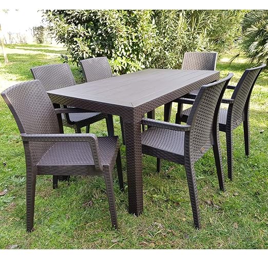 Set Tavolo E Sedie Poltrone Da Giardino Rattan Resina