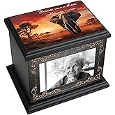 ADMLC Cremation Urns for Human Ashes Adult Male or Female, Funeral Memorial Urns for Ashes with Photo Frame, Wooden Urns Box and Casket for Men Women, Burial Urn for Adults Up to 200 IBS, Black