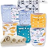 Nora's Nursery Cloth Diapers 7 Pack with 7 Inserts & 1 Wet Bag - Waterproof Cover, Washable, Reusable & One Size Adjustable Pocket Diapers for Newborns and Toddlers - Reel Me in
