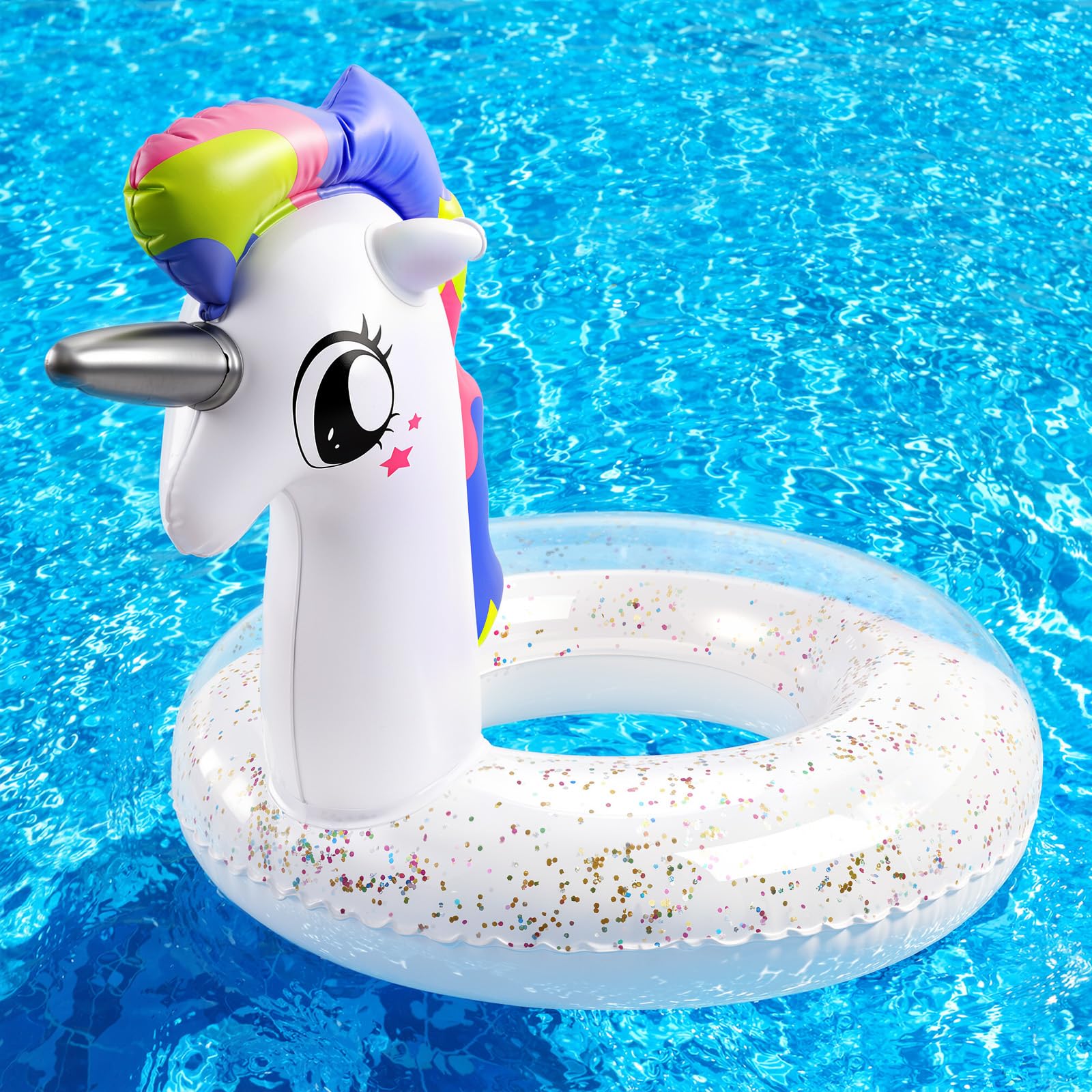 HeySplash Inflatable Pool Float, 21.6 Inch Toddler Pool Float, Unicorn Pool Toys with Sparkling Sequins, Swimming Ring for Swimming Pool, Summer Beach, Lake, Party Decor, White