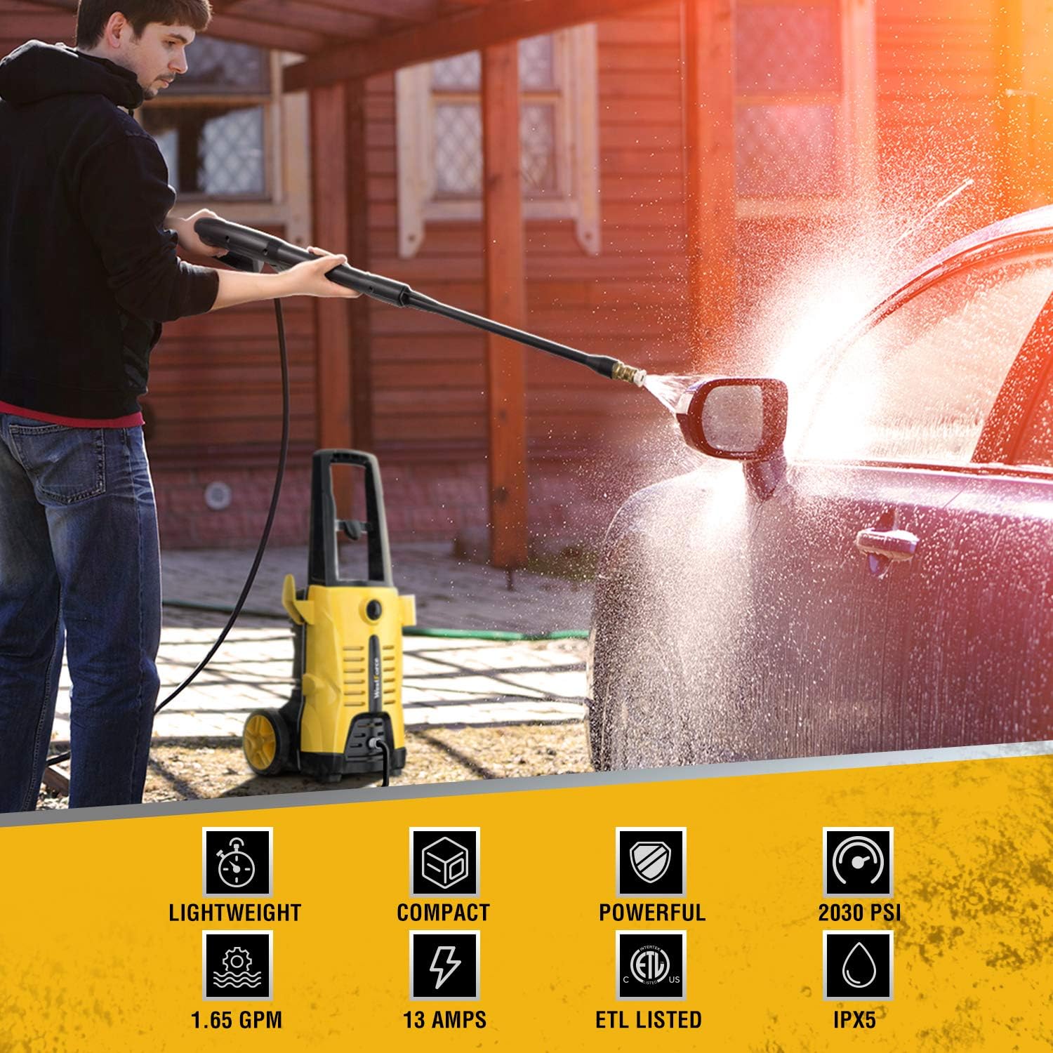 WestForce Electric Pressure Washer 2600 PSI 1.65 GPM Power Washer, 1600W High Power Washer, 20ft High-Pressure Hose, Pressure Cleaner Car Washer with 4 Nozzles & Foam Lance for Vehicle, Home, Garden : Garden & Outdoor