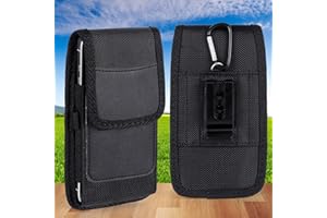 Universal Phone Pouch with Strap, Nylon Belt Holster Case with Flip Cover & Carabiner, Compatible with iPhone Samsung Most Ph