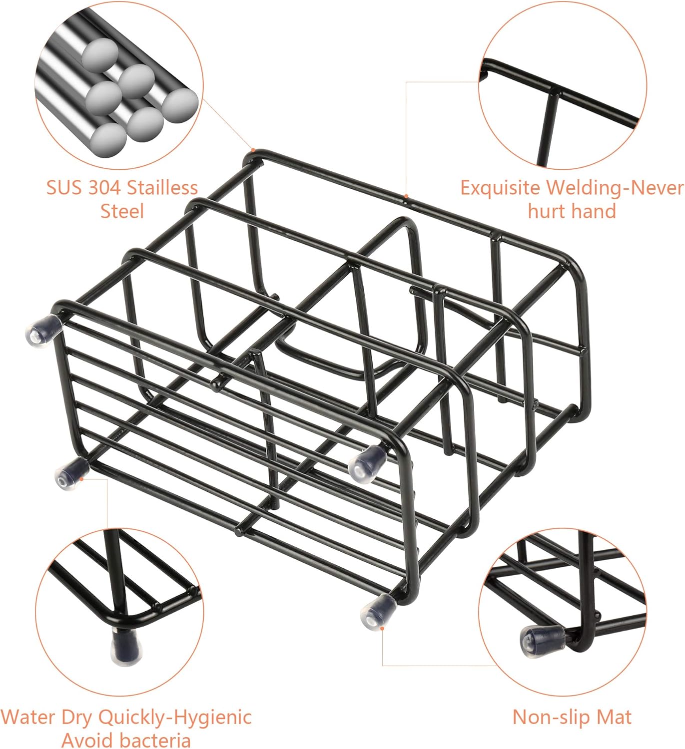 Stainless Steel Bathroom Stand Toothbrush Toothpaste Holder (Black): Kitchen & Dining