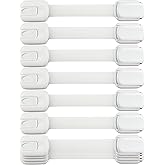 Child Safety Locks (10-Pack)- No Tools or Drilling -Adjustable Size/Flexible -Adhesive Furniture Latches for Cabinets, Drawer