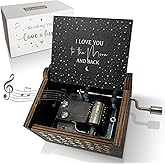 Hcaredee Love You to The Moon and Back Wooden Music Box,Hand Crank Antique Engraved Wood Musical Boxes Gifts for Lover Girlfriend Boyfriend Wife Husband on Birthday Valentine's Day(Black)