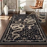 LIVEBOX Washable Area Rug 3x5, Snake Entryway Rugs, Soft Carpet for Bedroom with Non-Slip Backing, Black Rug for Kitchen Laundry Room