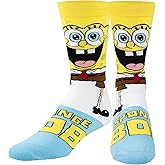 Odd Sox, Nickelodeon SpongeBob Cartoon Socks, Smilepants, Fun Novelty Men's Crew, Large