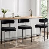 Forsalund 24" Counter Height Bar Stools Set of 3, Boucle, Black | 3.5-Inch Thick Cushion, Soft Boucle Upholstery, 350 LBS Capacity, Curved Design, Mid-Century Modern, For Kitchen Counter