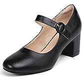 IDIFU IN3 Mary Jane Pumps Closed Toe Low Short Chunky Block Dress Shoes for Women Wedding Bridal Flight Attendant Heels Formal Cute Round Toe Vintage Small Thick Pumps Heels with Round Buckle