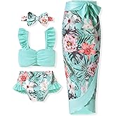 Infant Toddler Baby Girl Two Piece Swimsuit with Cover Up Skirt Ruffle Bathing Suit Bikini Headband Set