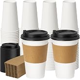 YEEHAW 16 oz 50 Pack Coffee Cups with Lids &amp; Sleeves | 300gsm thickened paper, heat &amp; leak-proof, matching sleeves included, ideal for coffee shops/offices/parties, 50 pack